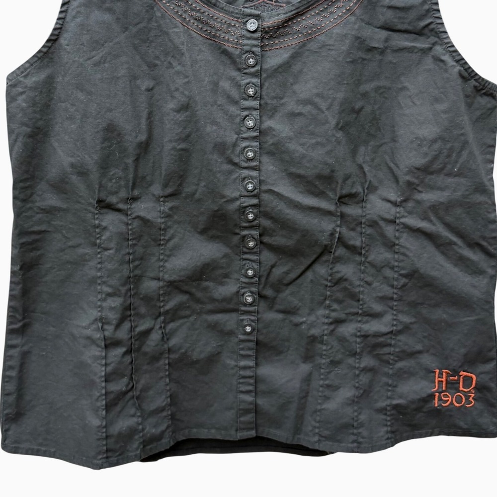Harley-Davidson Womens‎ XL Black Embroidered Vest Biker Moto Button Front - Picture 7 of 8